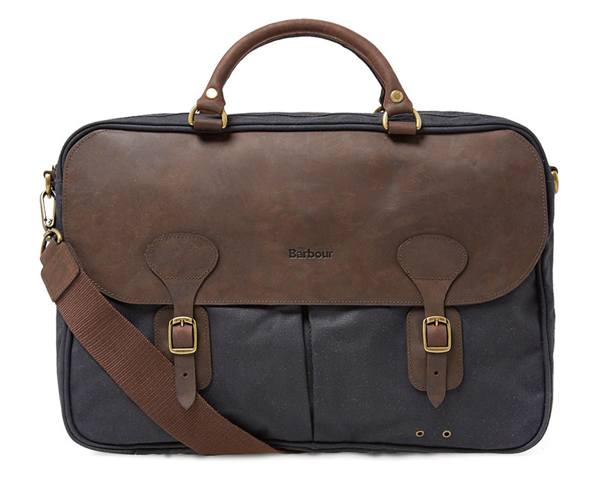 barbour wax cotton and leather trim satchel